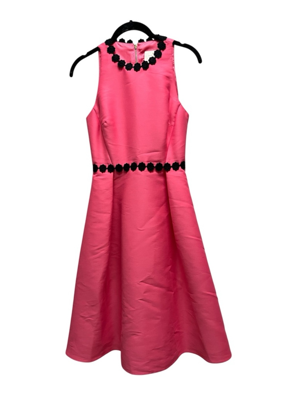 Kate Spade Mikado Pink Sleeveless A-Line Dress with Black Floral Trim Sz o